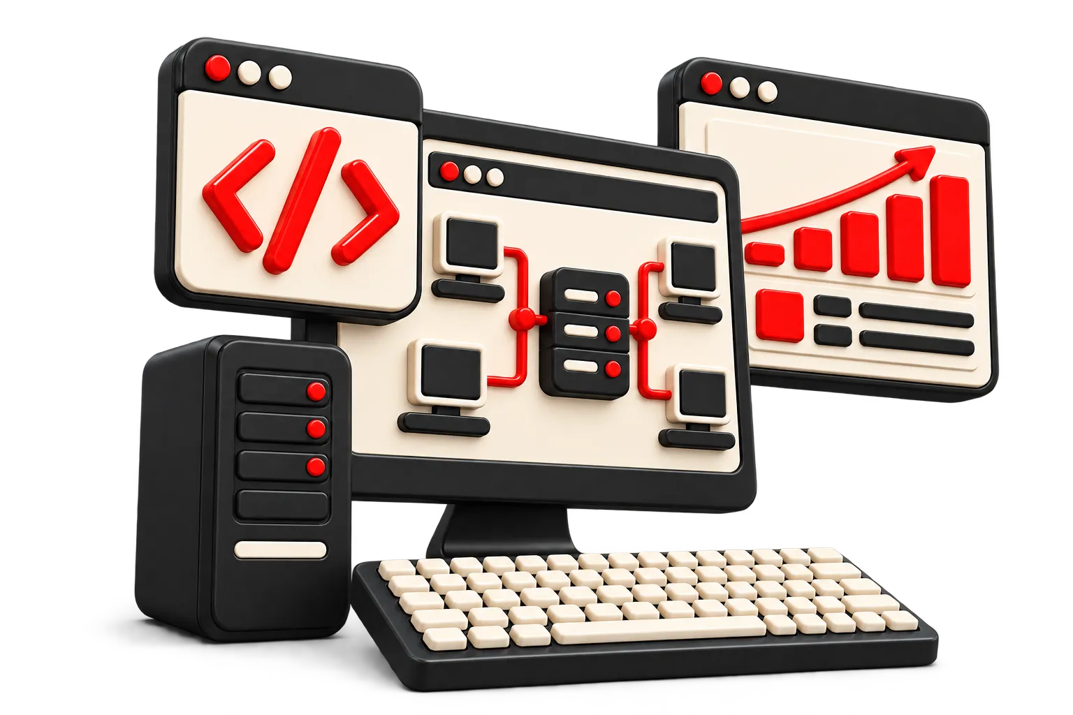 3D workstation and server connected by red network cables