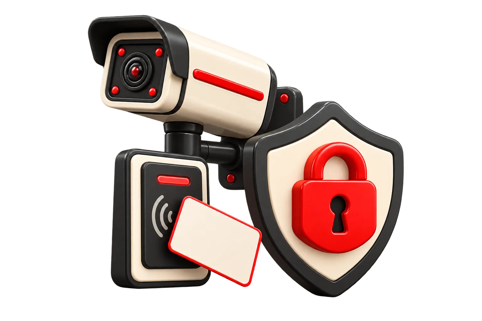 3D security camera, access card reader, and padlock shield